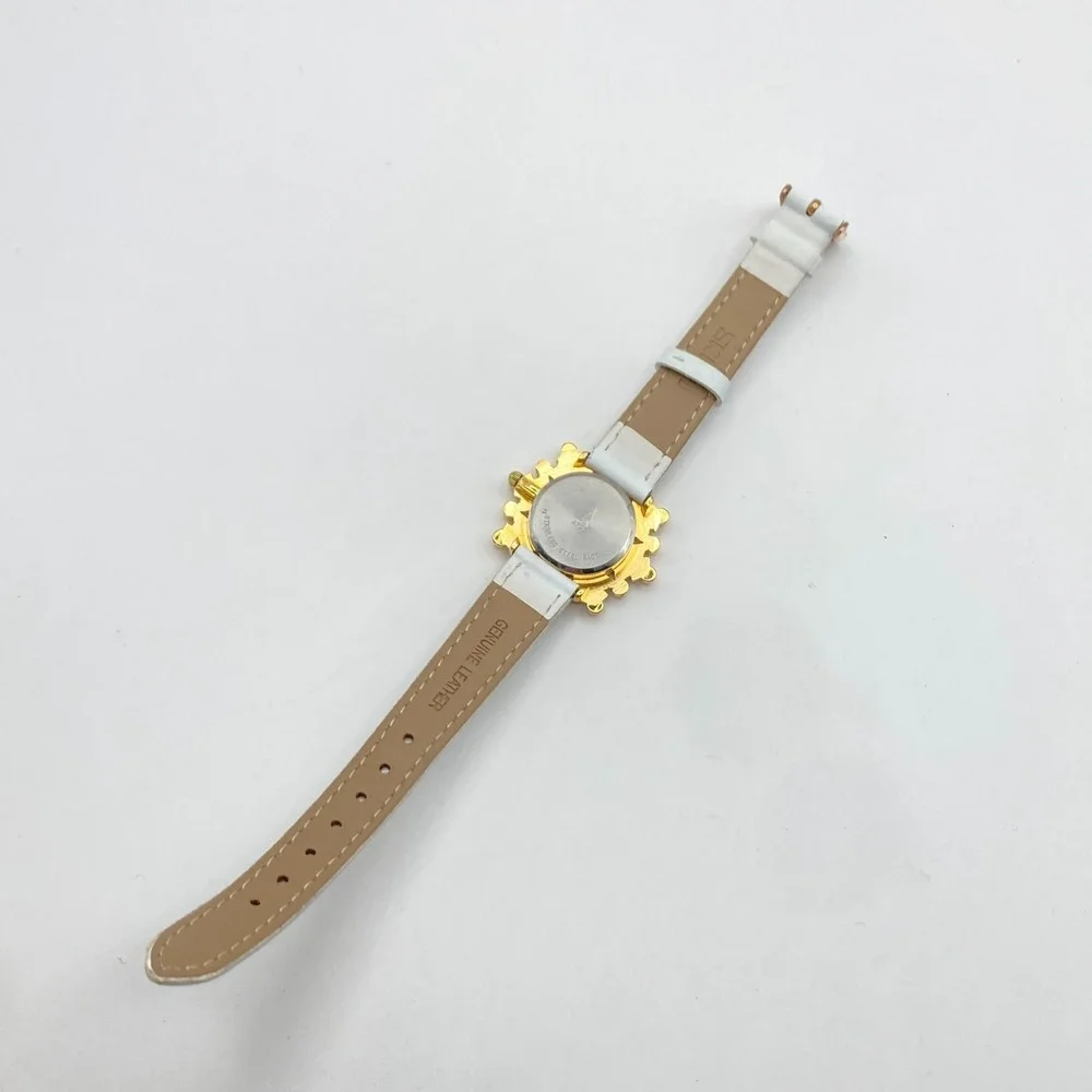 Avon Women's Watch Gold Tone Crystals Bling 35mm White Leather New Battery 7.75